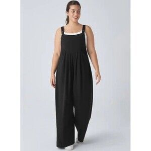 Halara Womens Overalls Jumpsuit Large Black Oversized Wide Leg Sleeveless NEW